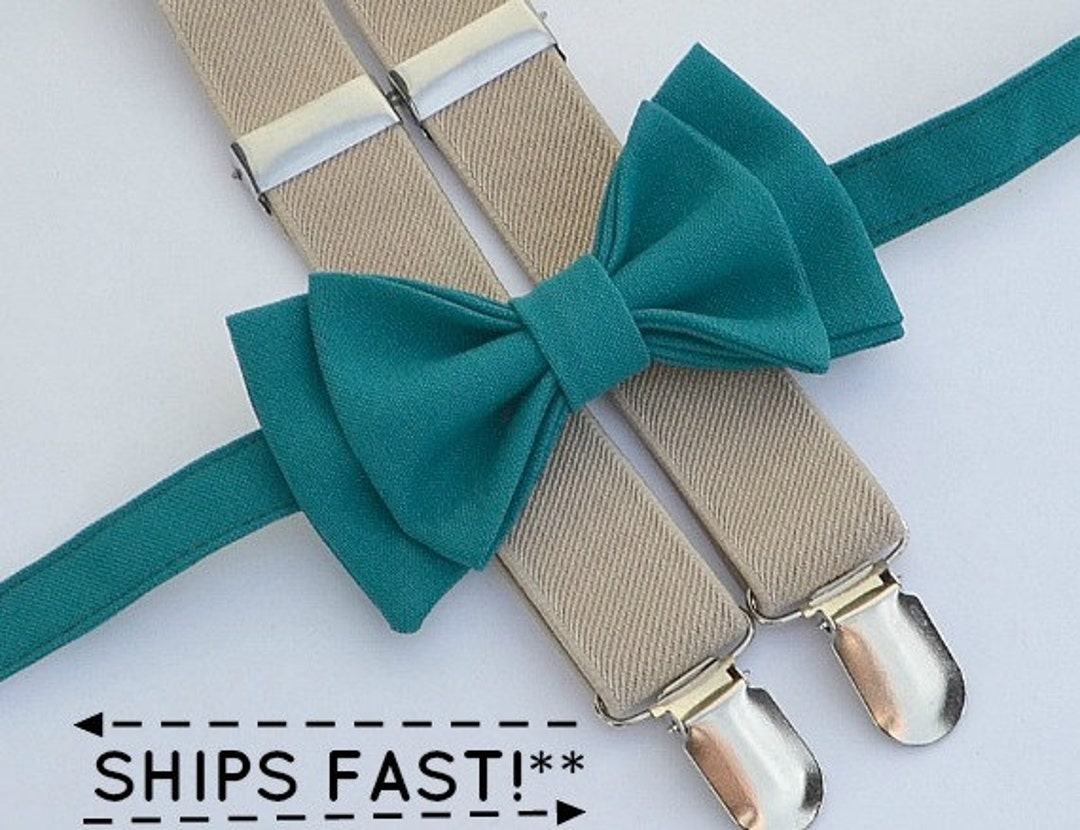 Teal Bow Tie & Tan Beige Suspenders for Baby Toddler Boy - Etsy