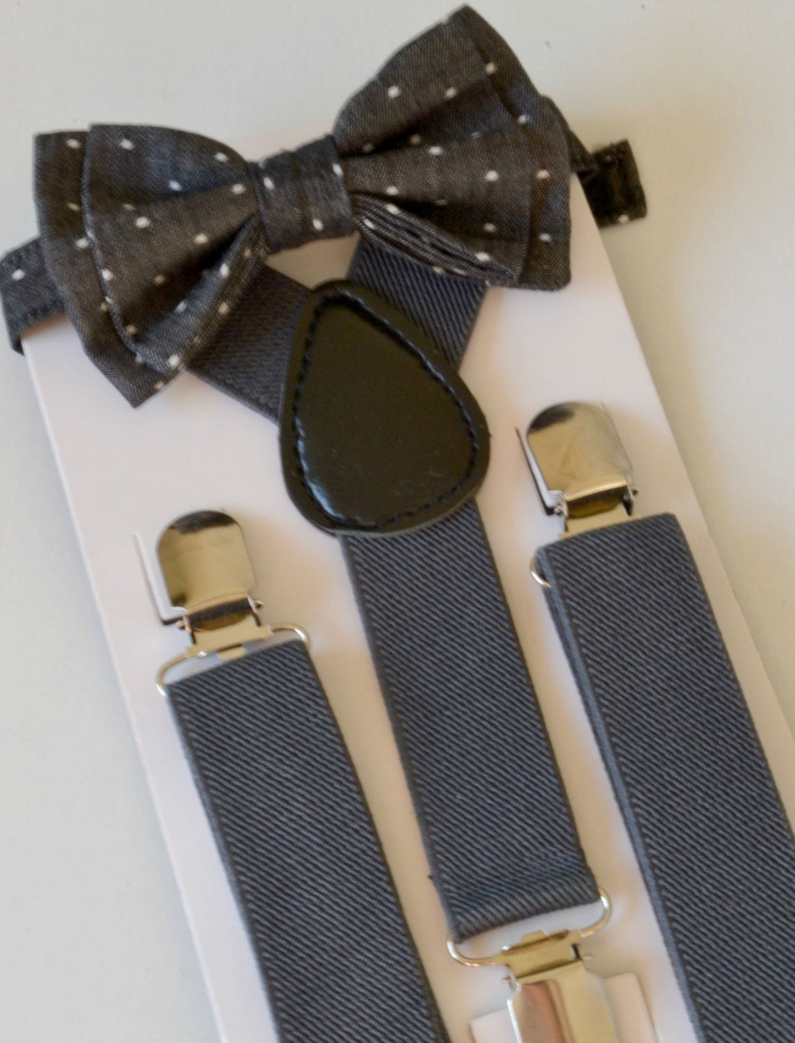 Black Polka Dot Bow Tie & Charcoal Gray Suspenders for Baby | Etsy