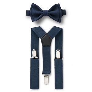 Navy Bow Tie & Navy Suspenders for Groom, Groomsmen, Ring Bearer Outfit, Weddings, Prom, Homecoming