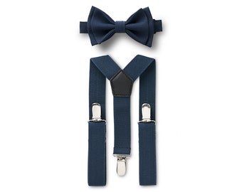 Navy Bow Tie & Navy Suspenders for Groom, Groomsmen, Ring Bearer Outfit, Weddings, Prom, Homecoming