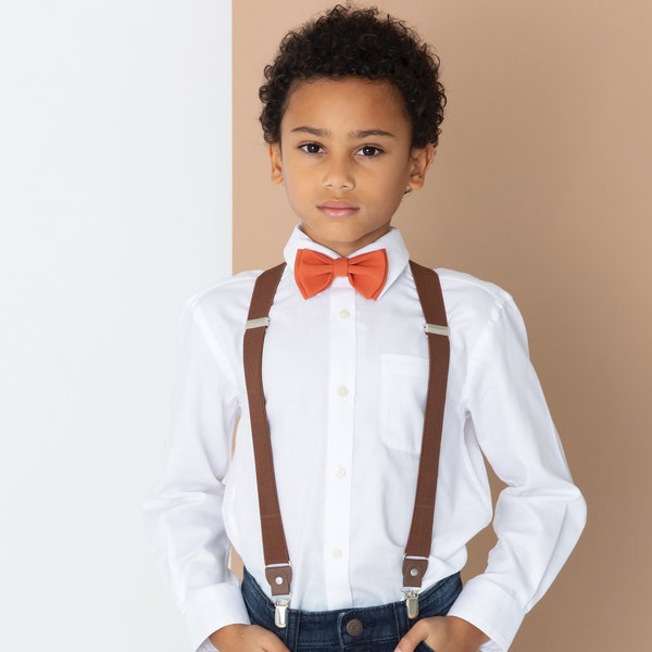 Brown Suspenders Burnt Orange Bow Tie Set, Bow Tie Suspenders Man, Bow Tie Suspenders Boys