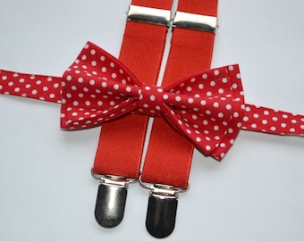 Suspensórios vermelhos de dia dos namorados e gravata borboleta de bolinhas vermelhas, suspensórios de gravata borboleta para crianças, suspensórios de gravata borboleta para homens, suspensórios de gravata borboleta para meninos