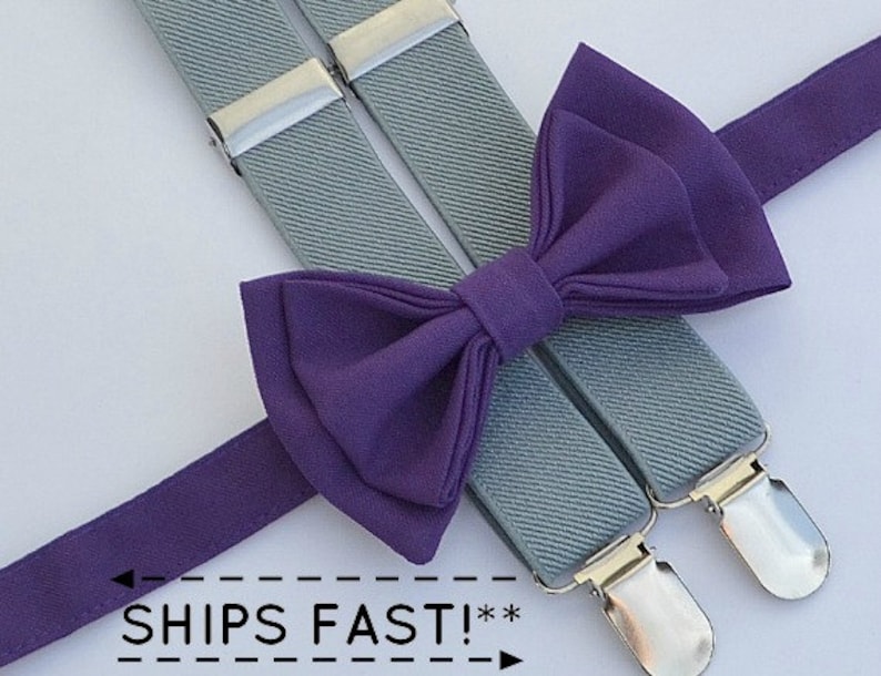 Dark Purple Bow Tie & Light Gray Suspenders for Baby Toddler Etsy