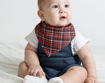 Baby First Christmas Outfit Bandana, Christmas Tartan Plaid Baby Bib, Baby Gift, Family Christmas Photos, Ugly Sweater Christmas Party