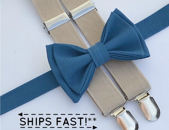 Slate Blue Bow Tie & Tan Suspenders for Baby Toddler Boy Men | Etsy