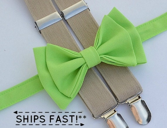 Items similar to Lime Green Bow Tie & Tan Suspenders for Baby Toddler ...