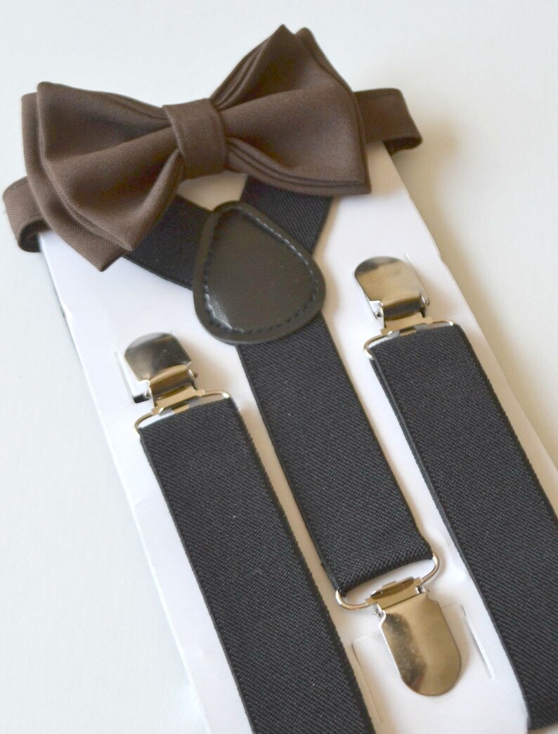 Black suspenders & brown bow tie