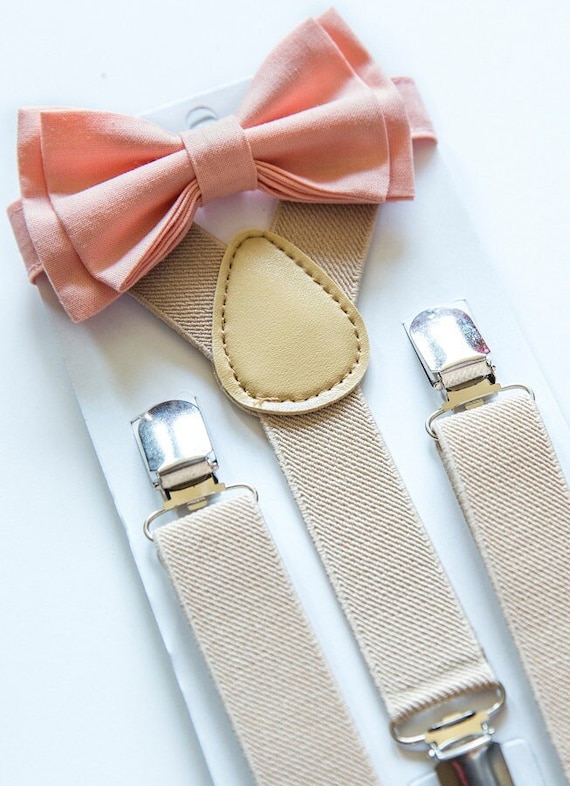 Peach Bellini Bow Tie & Beige Tan Suspenders for Baby Toddler | Etsy