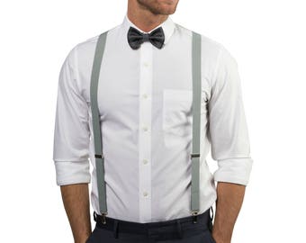 Light Gray Suspenders & Charcoal Bow Tie for Groom, Groomsmen, Ring Bearer