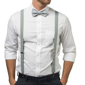 Light Grey Bow Tie &  Light Grey Suspenders for Baby Toddler Boy Men