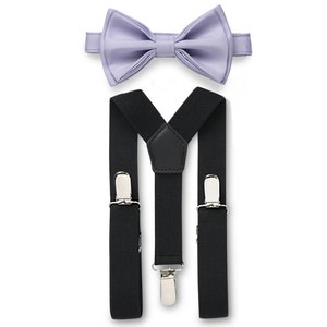 Lilac Purple Bow Tie and Black Suspenders Set, Bow Tie Suspenders for Toddlers, Wedding Bow Tie Suspenders