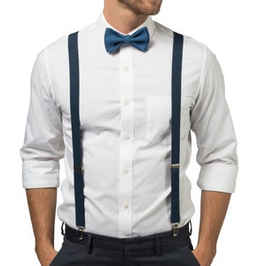 cobalt blue bow tie and suspenders