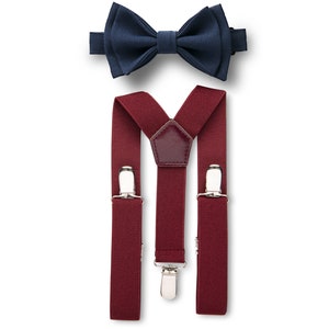 Burgundy Suspenders & Navy Bow Tie Toddler Boys Mens
