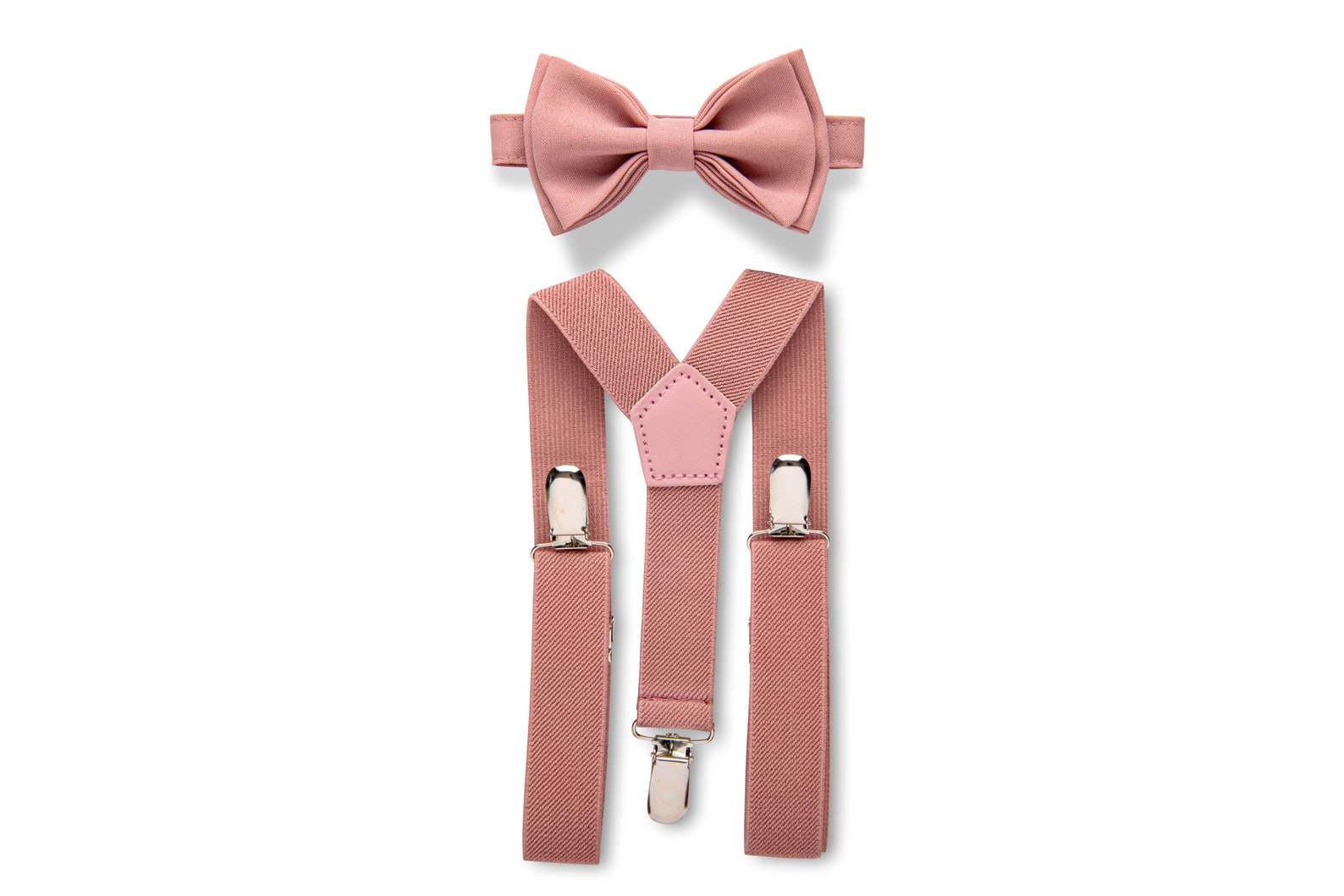 dusty pink bow tie and suspenders