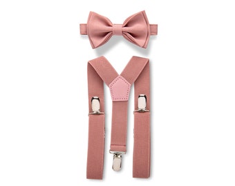 Dusty Rose Suspenders & Dusty Rose Bow Tie, Bow Tie Suspenders Set, Bow Tie Suspenders for Toddlers, Bow Tie Suspenders for Mens