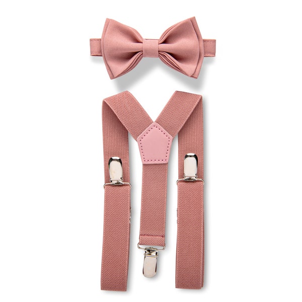 Dusty Rose Suspenders & Dusty Rose Bow Tie, Bow Tie Suspenders Set, Bow Tie Suspenders for Toddlers, Bow Tie Suspenders for Mens