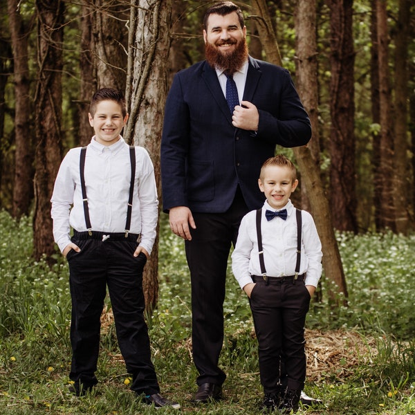 Father's Day Gift - Father Son Matching Navy Polka Dot Necktie and Navy Polka Dot Bow Tie