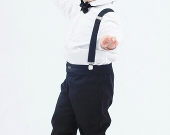 Black Suspenders & Black Bow Tie for Toddlers, Suspenders Bow Ties for Boys, Wedding Bow Tie Suspenders