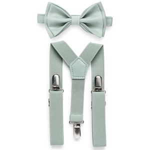 Dusty Sage Green Bow Tie & Dusty Sage Green Suspenders, Wedding Outfits Groom Groomsmen, Wedding Bow Ties, Wedding Suspenders, Ring Bearer