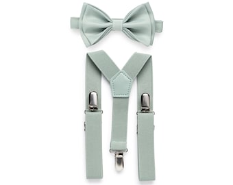 Dusty Sage Green Bow Tie & Dusty Sage Green Suspenders, Wedding Outfits, Groom, Groomsmen, Wedding Bow Ties, Wedding Suspenders