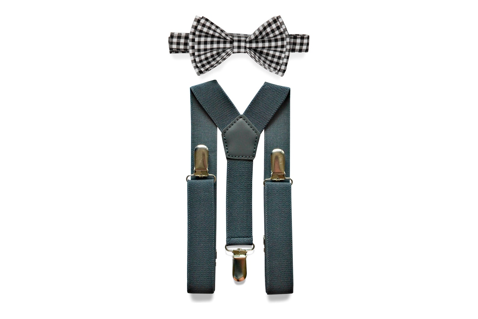 Dark Grey Suspenders & Black Gingham Bow Tie Bow Tie Etsy