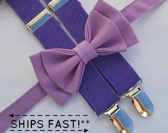 Bow Tie Suspenders Set, Purple Suspenders & Wisteria Purple Bow Tie for Baby Toddler Boy Men, Bow Tie Suspenders Toddler