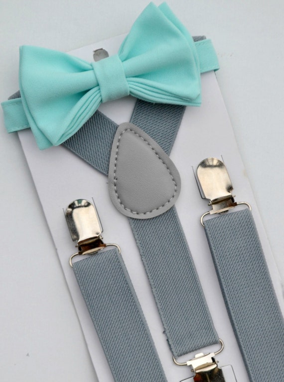 Aqua Spa Bow Tie & Light Gray Suspenders for Baby Toddler Boy | Etsy