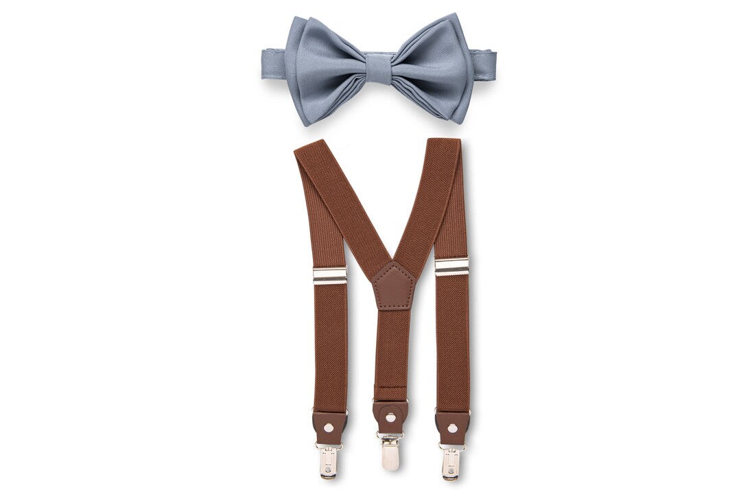 Dusty Blue Bow Tie and Brown Suspenders Boys Man Bow Tie Etsy