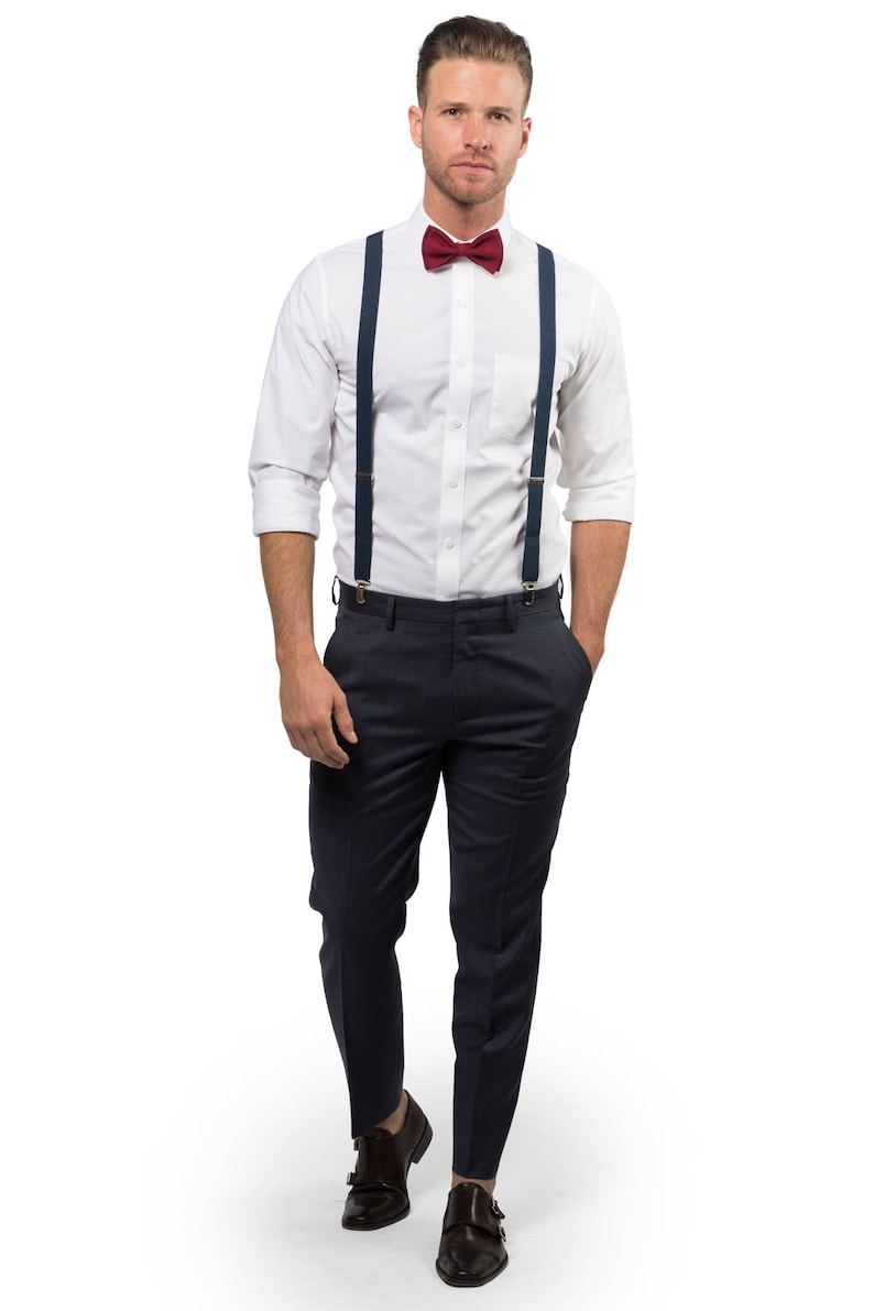 Burgundy Bow Tie & Navy Suspenders for Baby Toddler Boy Men Etsy