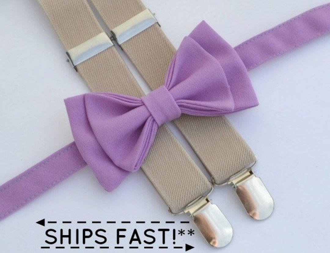 Bow Tie Suspenders Set Wisteria Purple Bow Tie & Tan Beige - Etsy