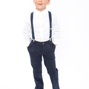 cobalt blue bow tie and suspenders