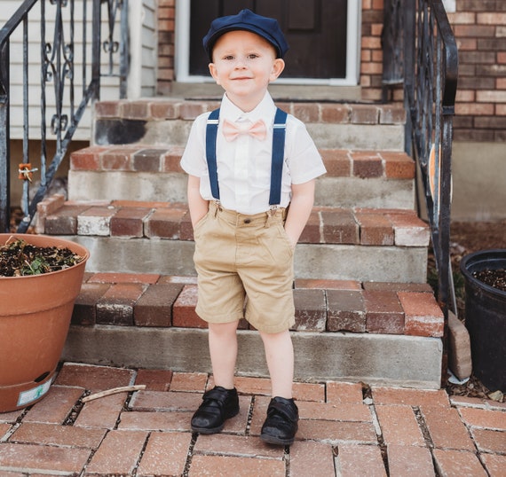 Ring Bearer Outfit Navy Pink for Weddings Navy Suspenders Light