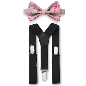 Blush Floral Bow Tie & Black Suspenders, Boho Weddings, Classic Wedding, Bow Ties for Groomsmen, Mens Bow Ties, Suspenders for Little Boys