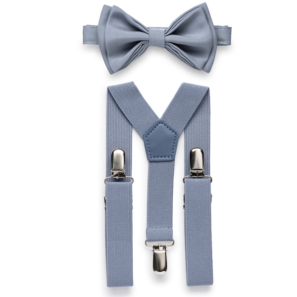 Dusty Blue Bow Tie & Dusty Blue Suspenders, Wedding Bow Tie Suspenders, Groom Groomsmen Suspenders Bow Tie