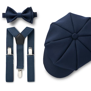 Navy Ring Bearer Outfit for Weddings, Navy Blue Bow Tie, Navy Blue Suspenders, Navy Blue Ring Bearer Hat