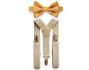 Soft Metallic Gold Matching Set Suspender and Bow Tie - Beyond Collectibles
