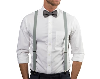 Light Grey Suspenders & Grey Bow Tie for Baby Toddler Boy Men, Bow Tie Suspenders