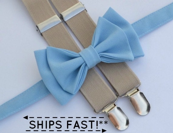 Baby Blue Bow Tie & Tan Suspenders for Baby Toddler Boy Men | Etsy