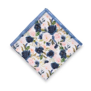 Blush Navy Blue Floral Pocket Square for Men, Blush Roses Handkerchief for Men, Navy Hanky Wedding, Blush Wedding Outfit Groom Groomsmen