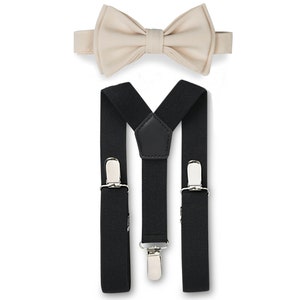 Cream Bow Tie & Black Suspenders for Men, Bow Tie Suspenders Toddler Boys, Suspenders Bow Tie Set Wedding
