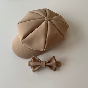Tan Newsboy Hat & Tan Bow Tie for Baby Toddler Boy