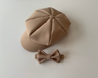 Tan Newsboy Hat & Tan Bow Tie for Baby Toddler Boy