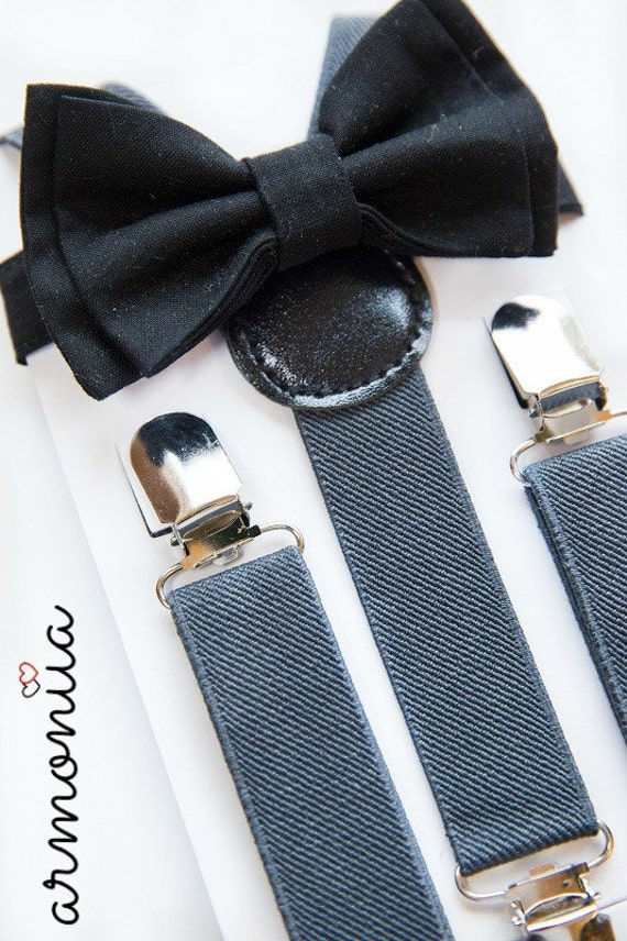 Items similar to Suspenders & Bow Tie -- Charcoal Suspenders -- Black ...