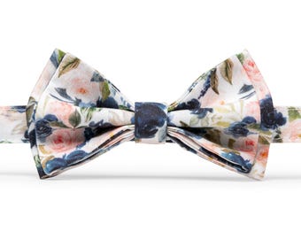 Blush Navy Floral Bow Tie for Weddings, Blush Roses Bow Tie, Bow Ties for Men, Blush Bow Ties for Groom and Groomsmen, Toddler Boy Bow Ties