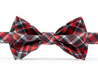 Vestito per la festa di Natale per bambini, papillon natalizio a quadri rossi e neri per bambini e uomini, papillon natalizi in tartan, Natale abbinato per la famiglia