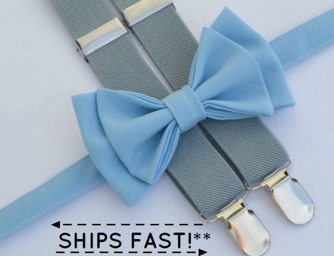 Baby Blue Bow Tie & Light Grey Suspenders for Baby Toddler Boy - Etsy