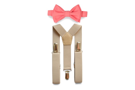 Ensemble Nœud Papillon Et Bretelles Beige - Enfant 5-6 Ans (Neuf Avec étiquettes)