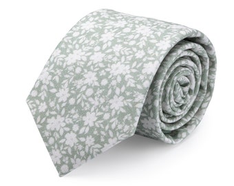 Dusty Sage Floral Tie for Man, Wedding Ties, Wedding Neckties, Ties for Groom and Groomsmen, Sage Green Tie Toddler Boys Kids