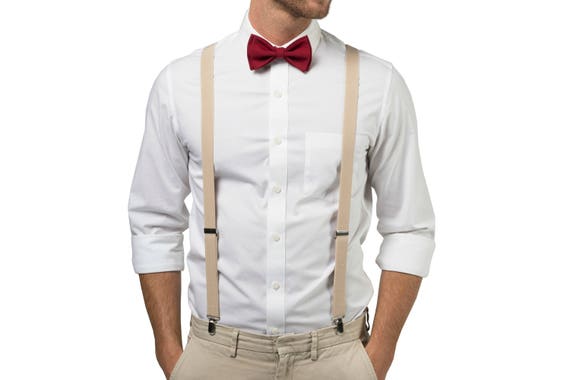 Tirantes Pajarita Set Tirantes Tan Beige Corbata de Arco de Vino