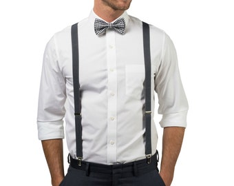 Bow Tie Suspenders for Mens, Dark Grey Suspenders & Black